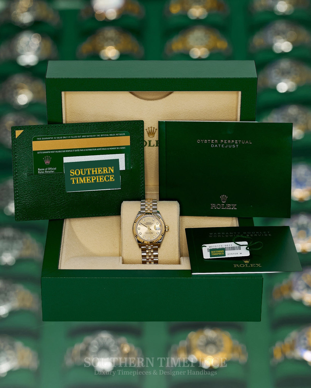 28mm Rolex Datejust with Factory Champagne Diamond Dial in 18kt Yellow Gold and Stainless on Jubilee (Ref: 279173)(Year: 2017)(Box & Papers)