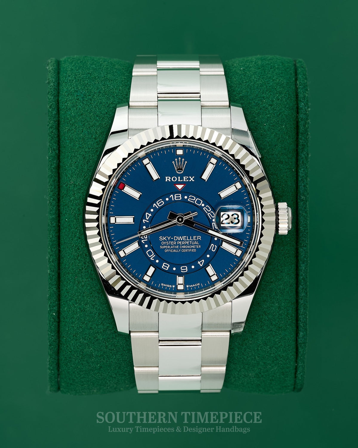 Brand New 2026 42mm Rolex Sky-Dweller Blue Dial in 18kt White Gold and Oystersteel on Oyster (Ref: 336934)(Year: 2026)(Box & Papers)