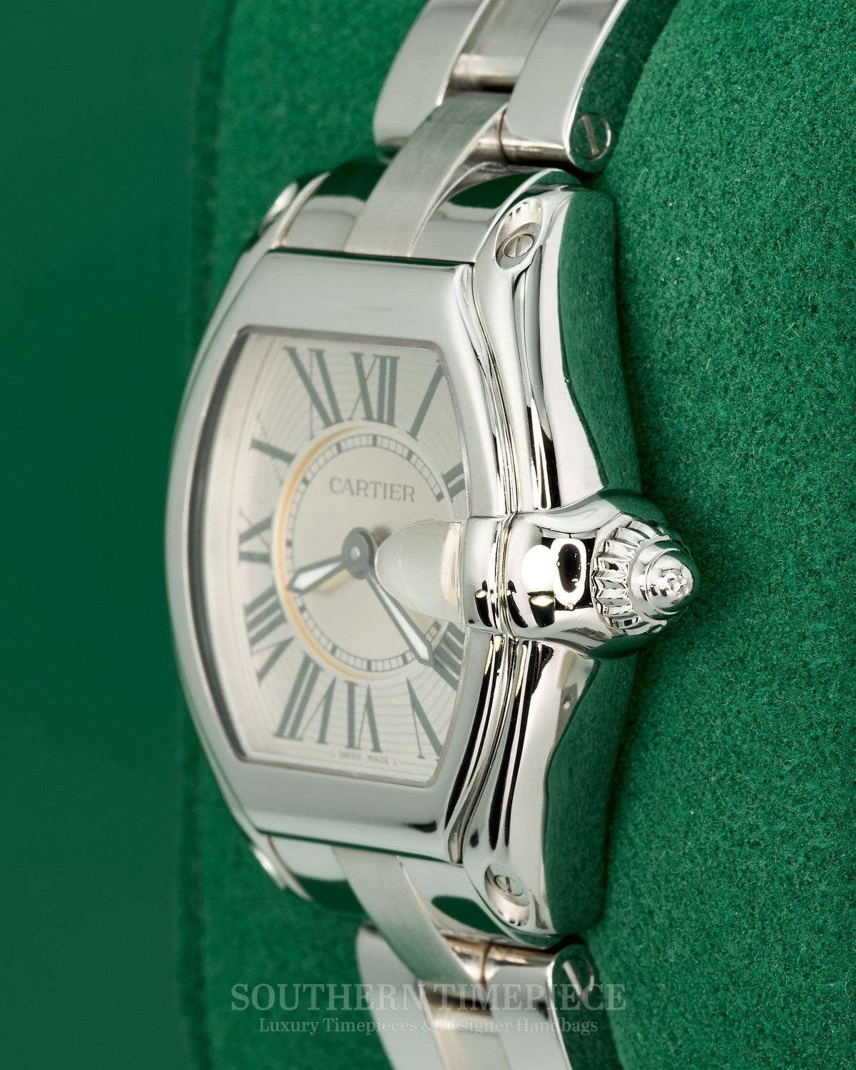 32mm Cartier Roadster in Stainless Steel with Silver Roman Dial on Stainless Bracelet (Ref: W62016V3)