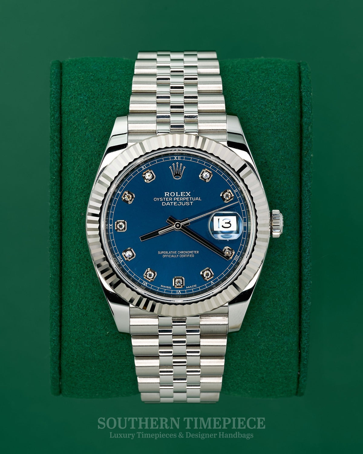 41mm Rolex Datejust in 18kt White Gold & Oystersteel with Factory Blue Diamond Dial on Jubilee (Ref: 126334)(Year: 2018)(Box & Papers)