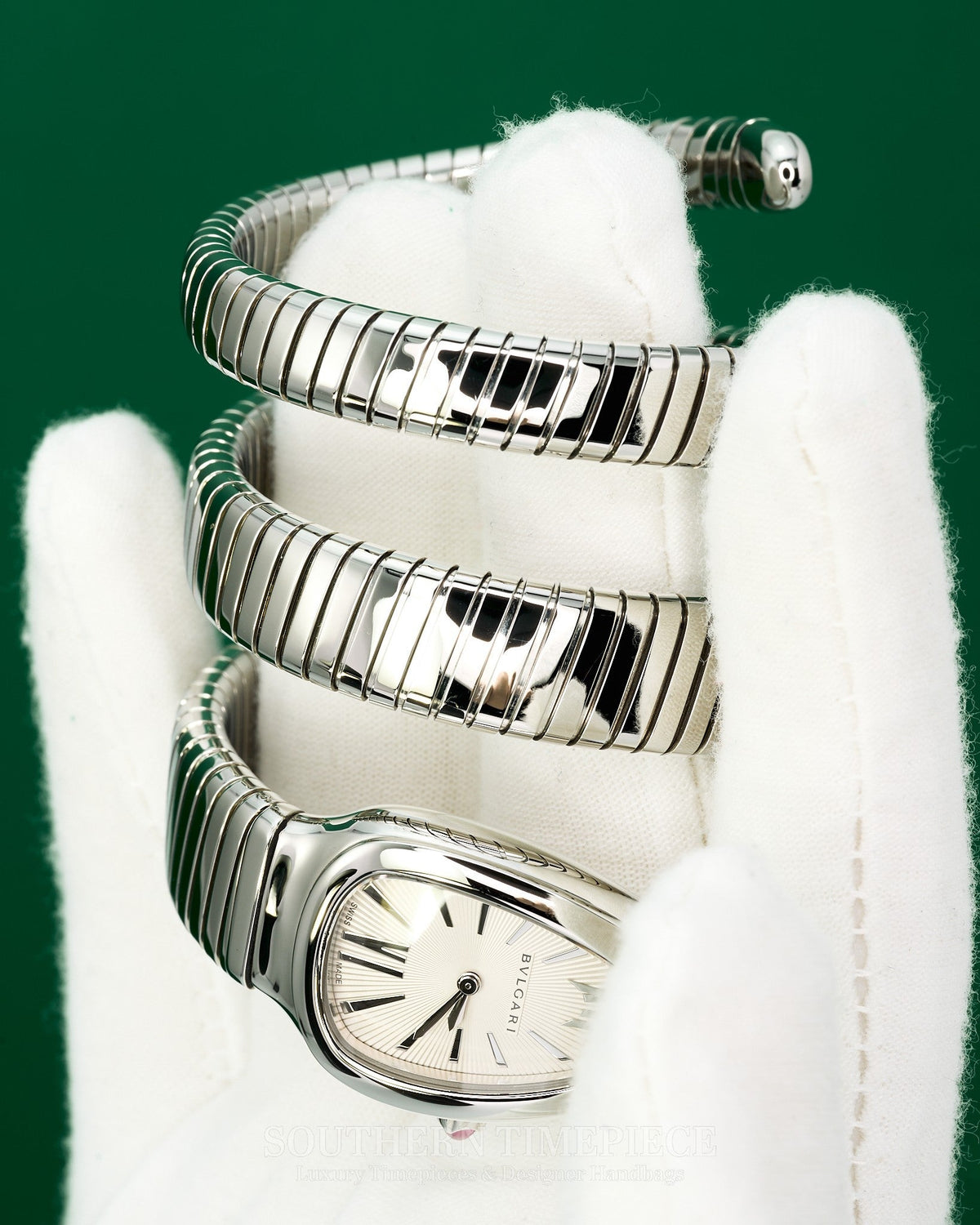 35mm Bvlgari Serpenti Tubogas Watch with Silver Dial in Stainless Steel with Double Spiral Bracelet (Ref: 101911)(Year: 2020)(Box & Papers)