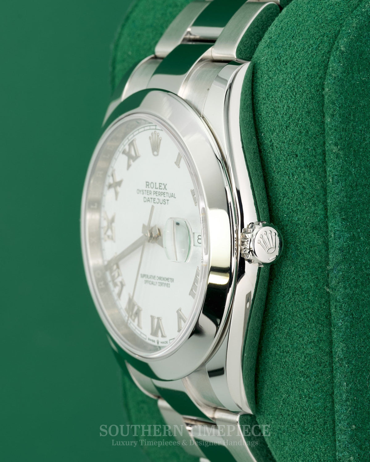 41mm Rolex Datejust with White Roman Numeral Dial and Smooth Bezel on Oyster (Ref: 126300)(Year: 2018)(Box & Papers)