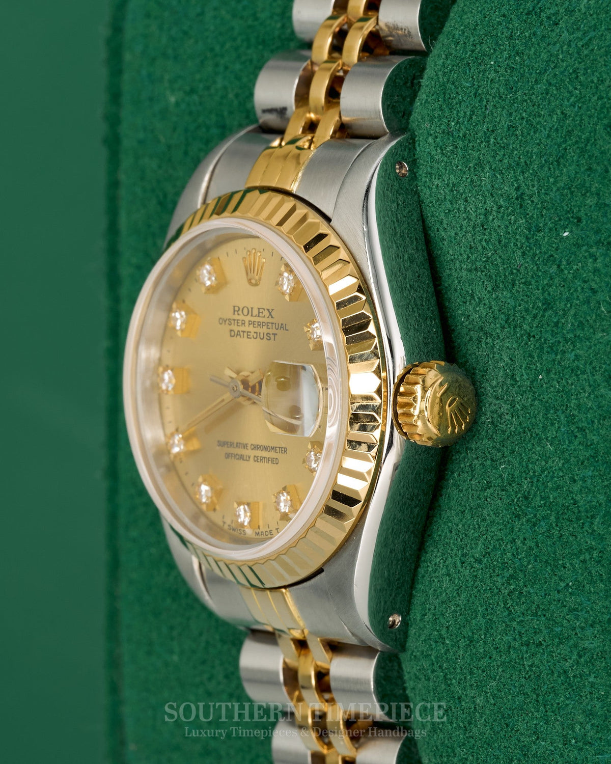 26mm Rolex Datejust with Factory Champagne Diamond Dial in 18kt Yellow Gold & Stainless on Jubilee (Ref: 69173)(Year: 1989)(SKU: B915137)