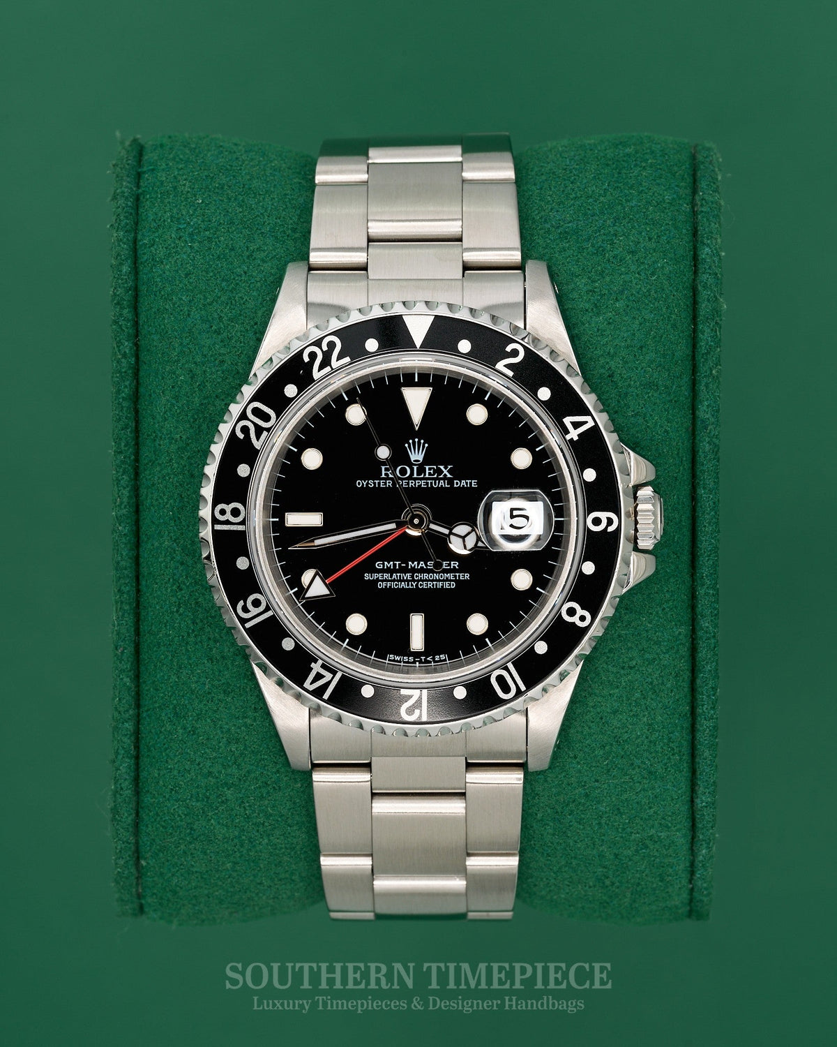 40mm Rolex GMT-Master II with Black Dial and Bezel in Stainless Steel on Oyster (Ref: 16710N)(Year: 1997)(RSC Service Card)