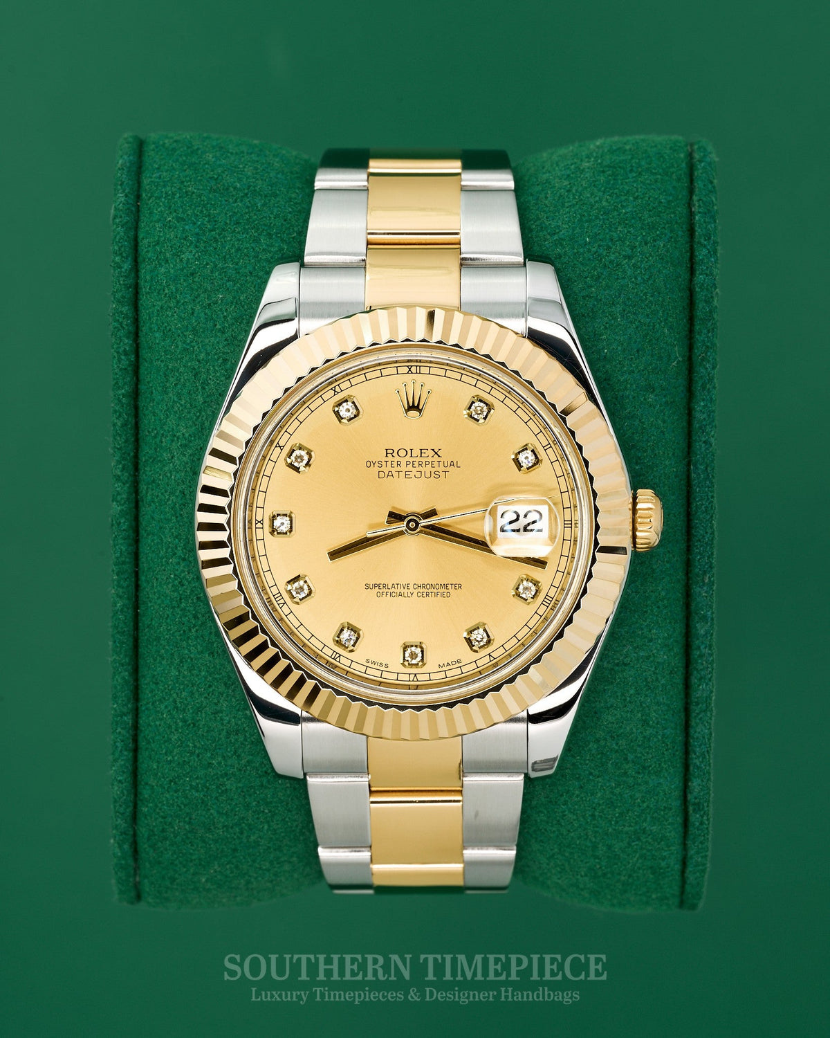 41mm Rolex Datejust in 18kt Yellow Gold and Stainless with Factory Champagne Diamond Dial (Ref: 116333)(Year: 2016)(Box & Papers)