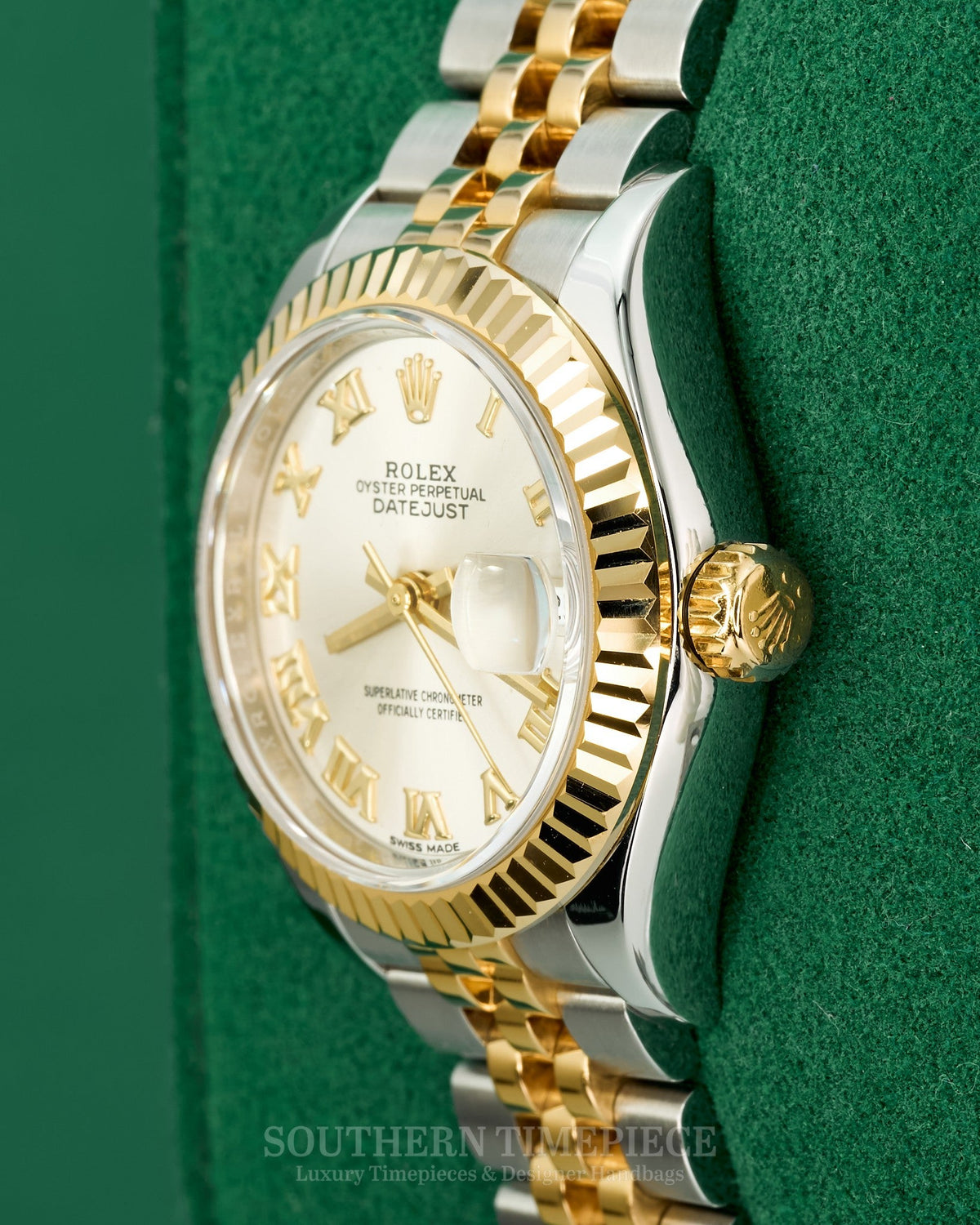28mm Rolex Datejust with Silver Roman Numeral Dial in 18kt Yellow Gold and Stainless on Jubilee (Ref: 279173)(Year: 2017)(Box & Appraisal)