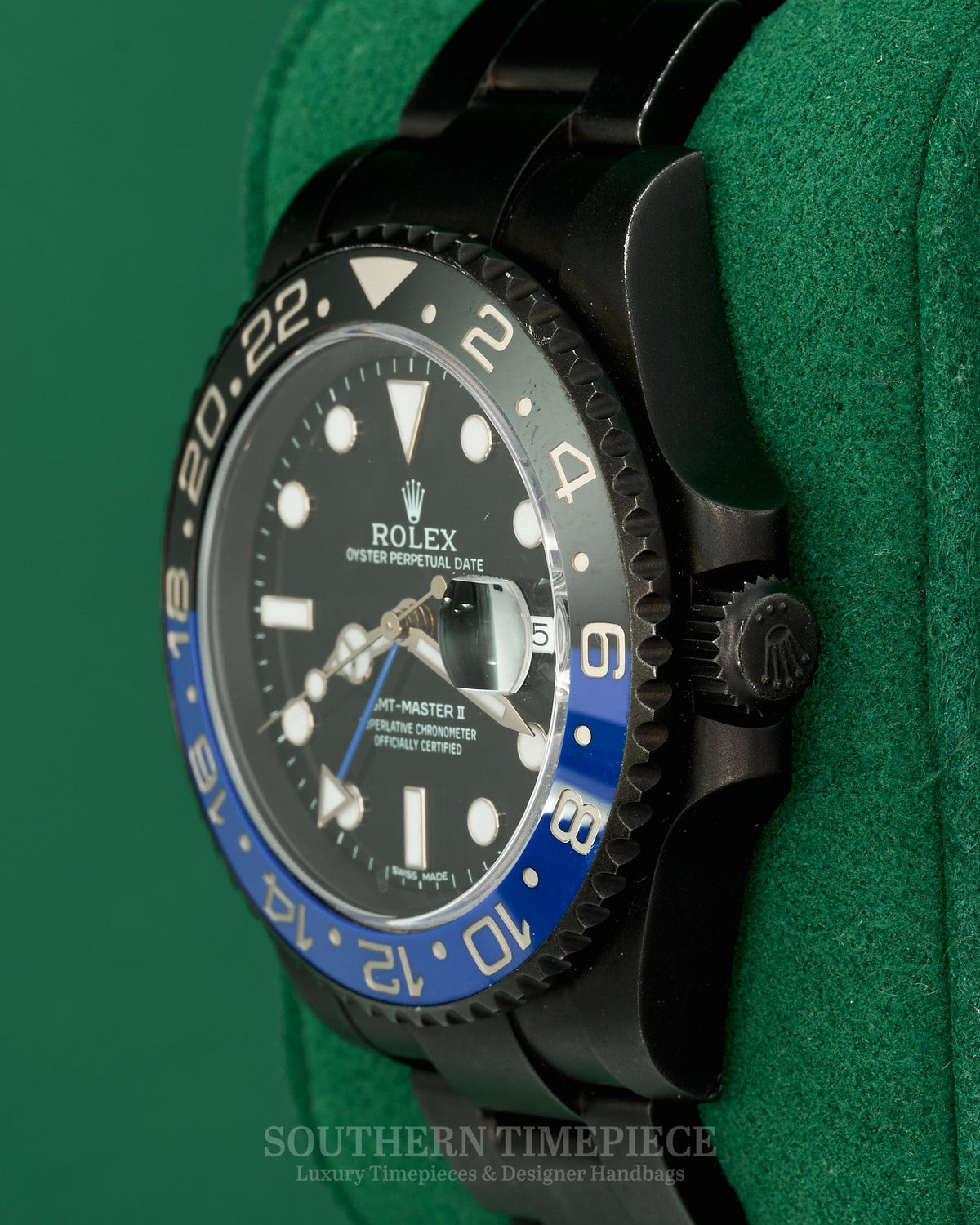 40mm Rolex GMT-Master II "Batman" PVD/DLC Coated with Blue and Black Bezel on Oyster (Ref: 116710BLNR)(Year: 2014+)(Box & Appraisal)