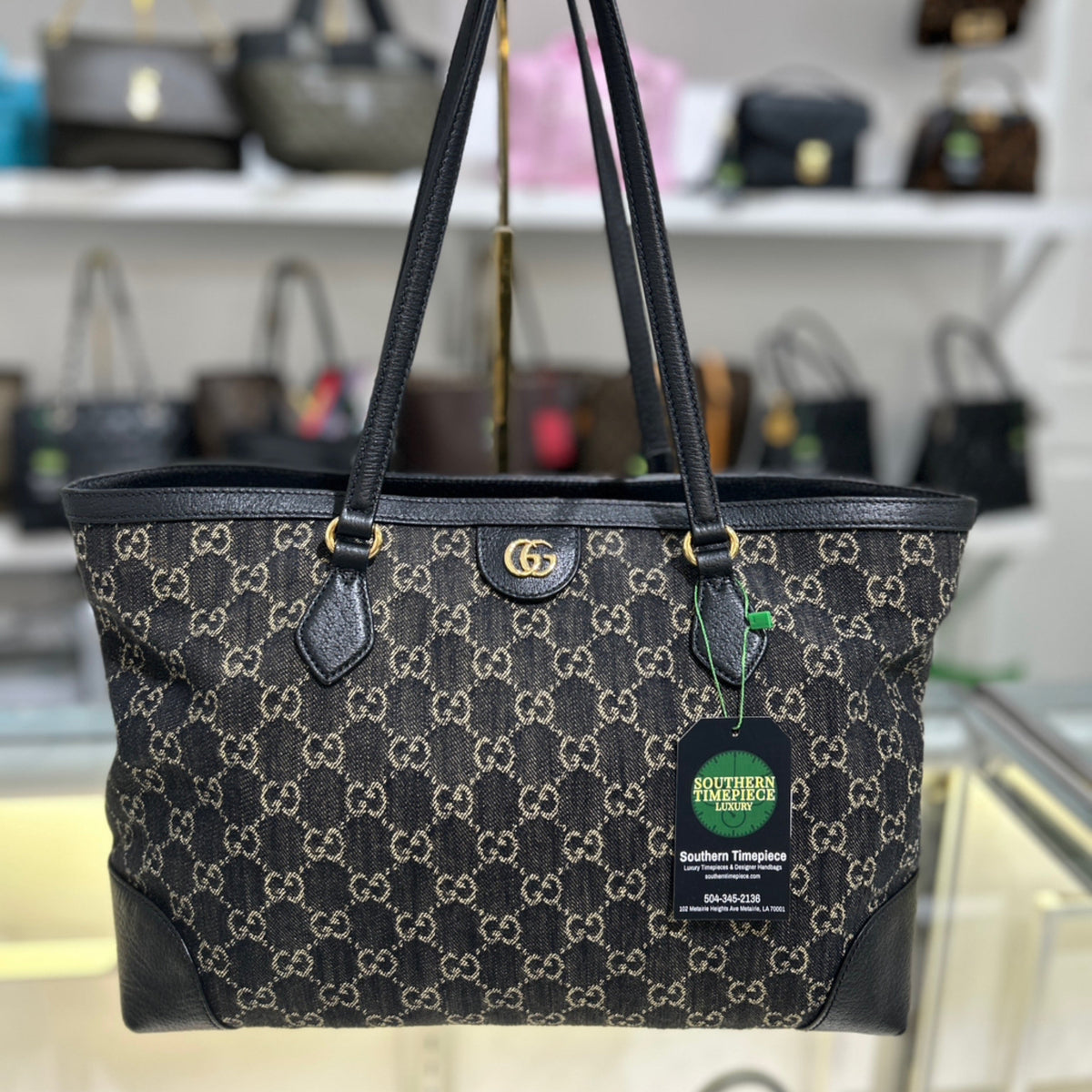Gucci GG Denim Medium Ophidia Tote Bag