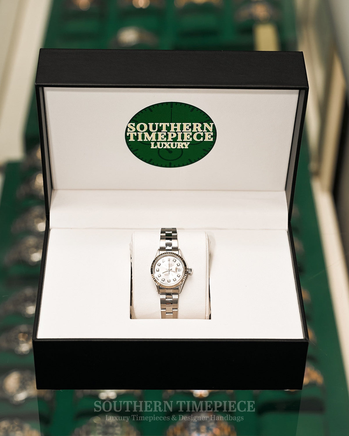 26mm Rolex Datejust with Custom Silver Diamond Dial and Fluted Bezel in Stainless Steel on Oyster (Ref: 6516)(Year: 1970)