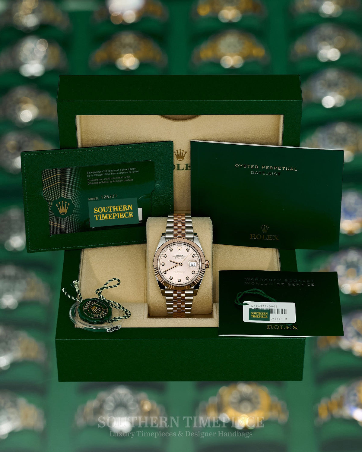 41mm Rolex Datejust with Factory Sundust Diamond Dial in 18kt Everose Gold & Stainless on Jubilee Bracelet (Ref: 126331)(Year: 2022)(Box & Papers)