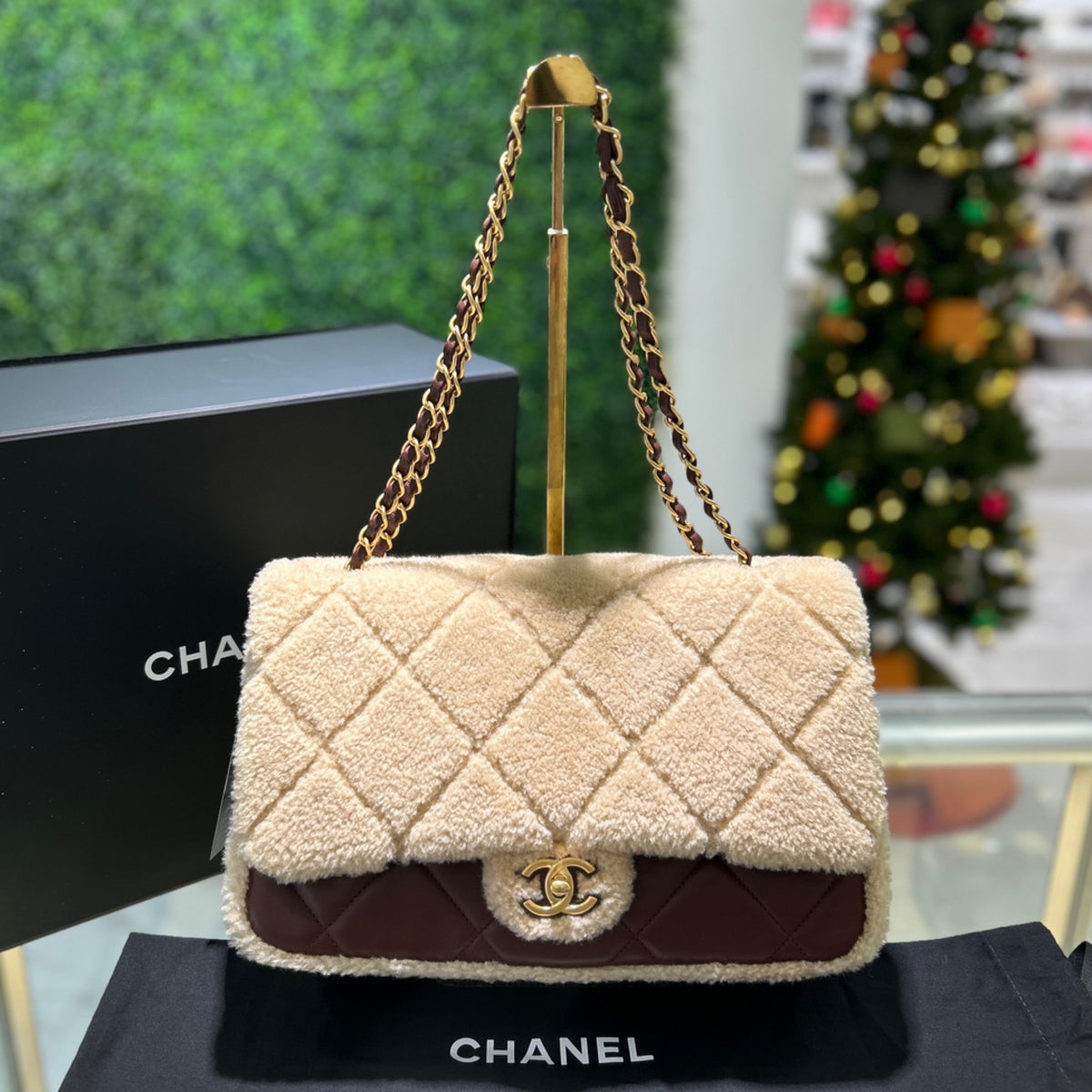 Chanel Large Shearling Flap Bag - Dark Brown Lambskin & Beige Shearling (2025)