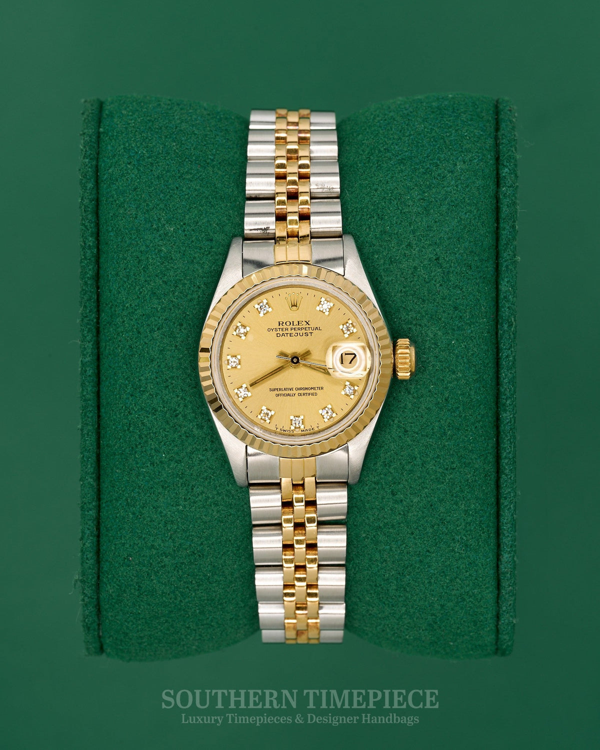 26mm Rolex Datejust with Factory Champagne Diamond Dial in 18kt Yellow Gold & Stainless on Jubilee (Ref: 69173)(Year: 1989)(SKU: B915137)