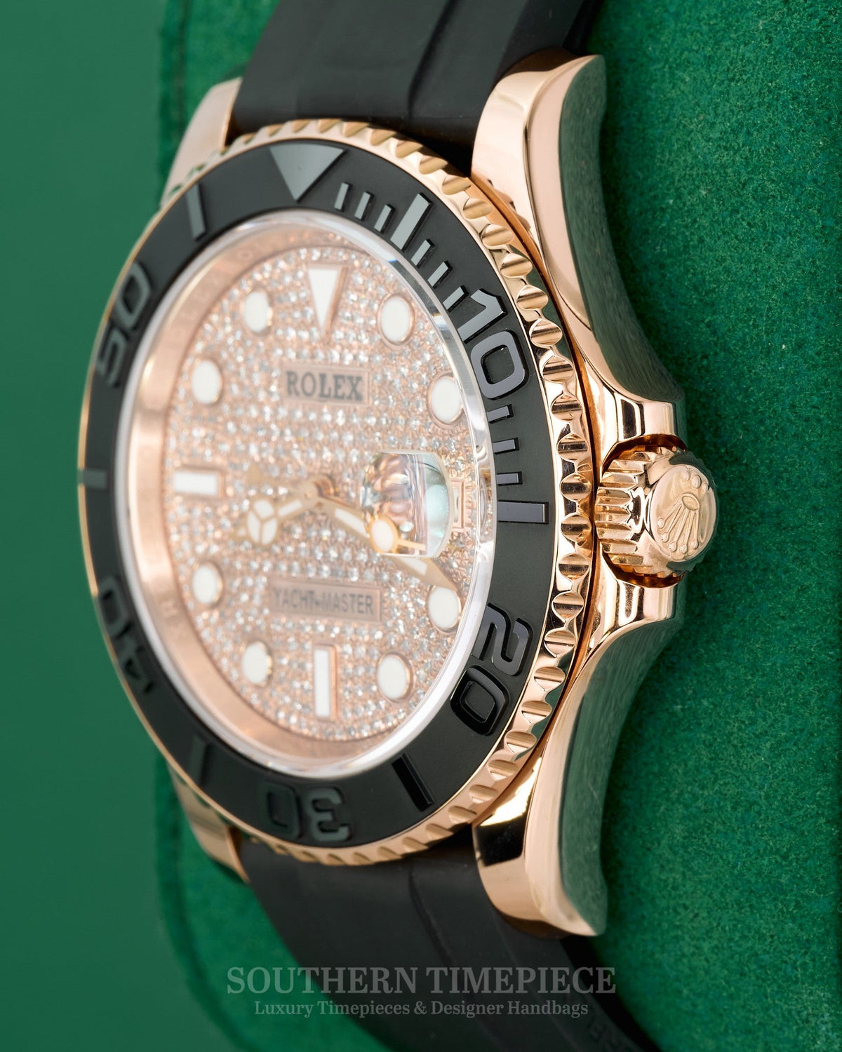 40mm Rolex Yacht-Master in Solid 18kt Everose Gold on Oysterflex with Custom Pave Diamond Dial (Ref: 116655)(Year: 2018)(Box & Papers)