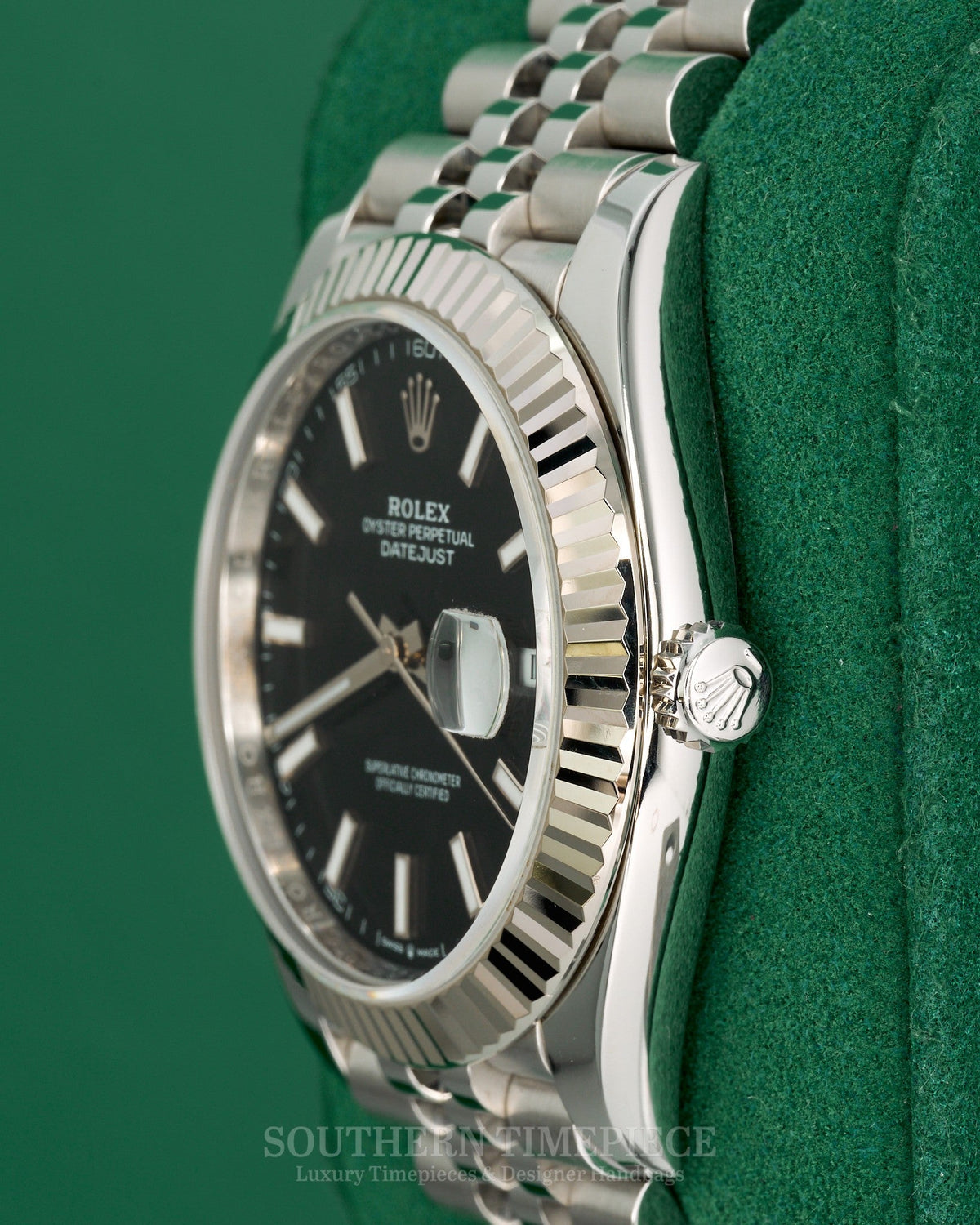 41mm Rolex Datejust with Black Stick Dial in 18kt White Gold and Oystersteel on Jubilee (Ref: 126334)(Year: 2021)(Box & Papers)