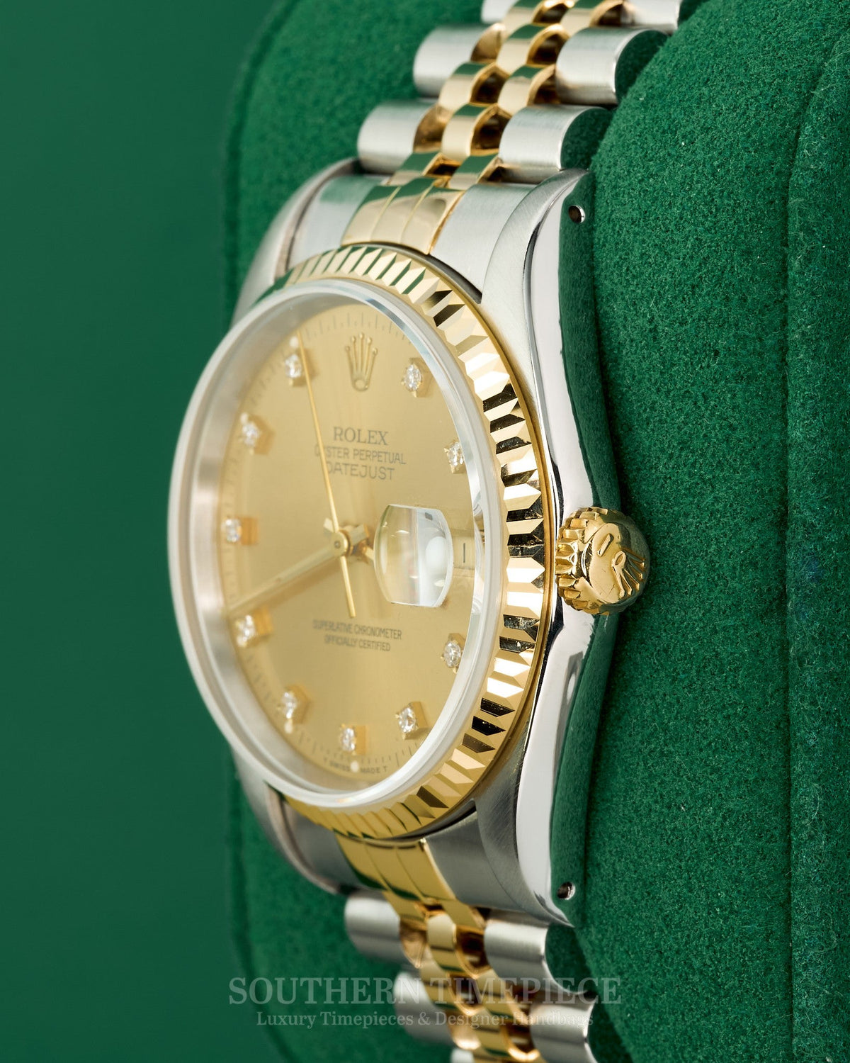 36mm Rolex Datejust with Factory Champagne Diamond Dial in 18kt Yellow Gold & Stainless on Jubilee (Ref: 16233)(Year: 1991)