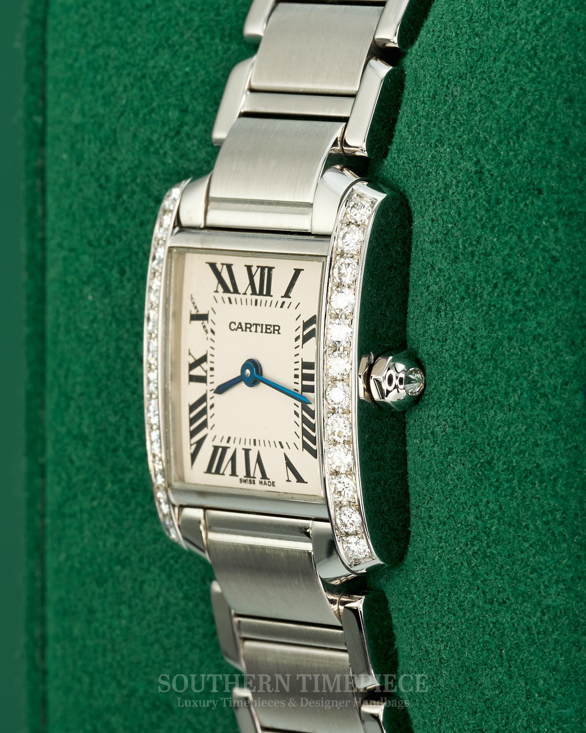 25mm Cartier Tank Francaise Small with White Roman Numeral Dial & Custom Natural Diamond Bezel (Ref: W51008Q3)(2000's-2010's)