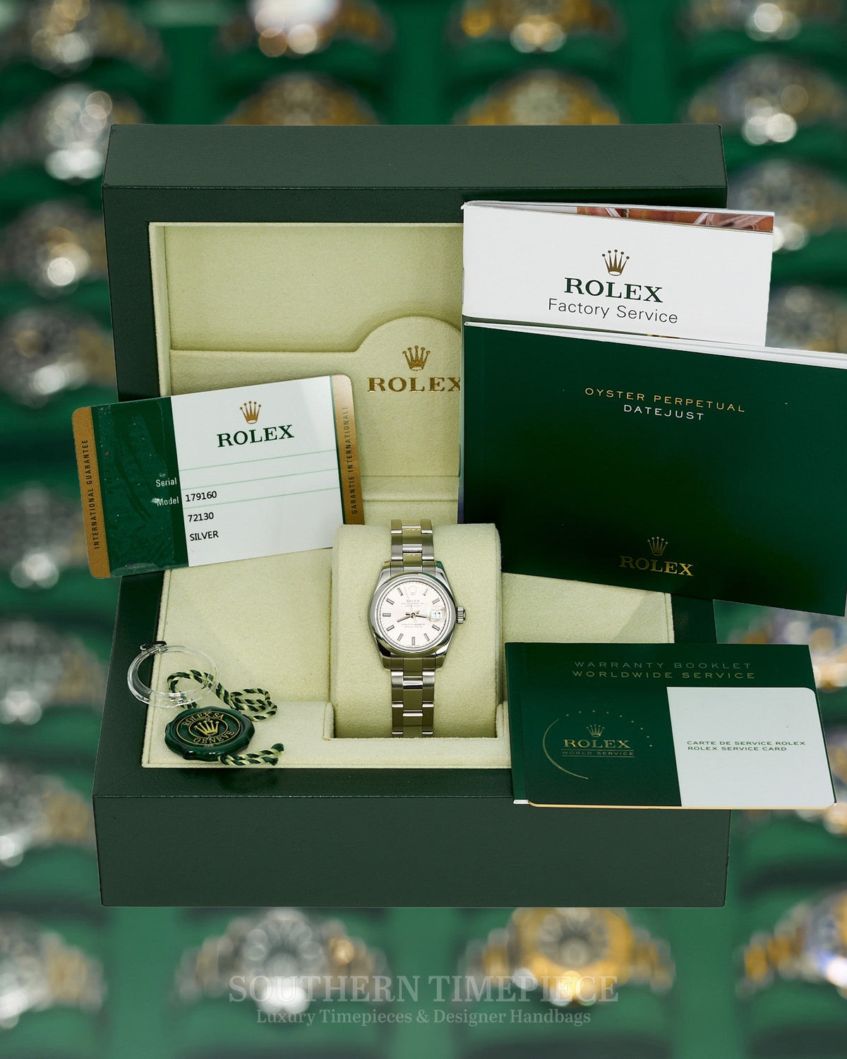 26mm Rolex Datejust with Silver Stick Dial in Stainless Steel on Oyster (Ref: 179160)(Year: 2016)(Box & Papers)