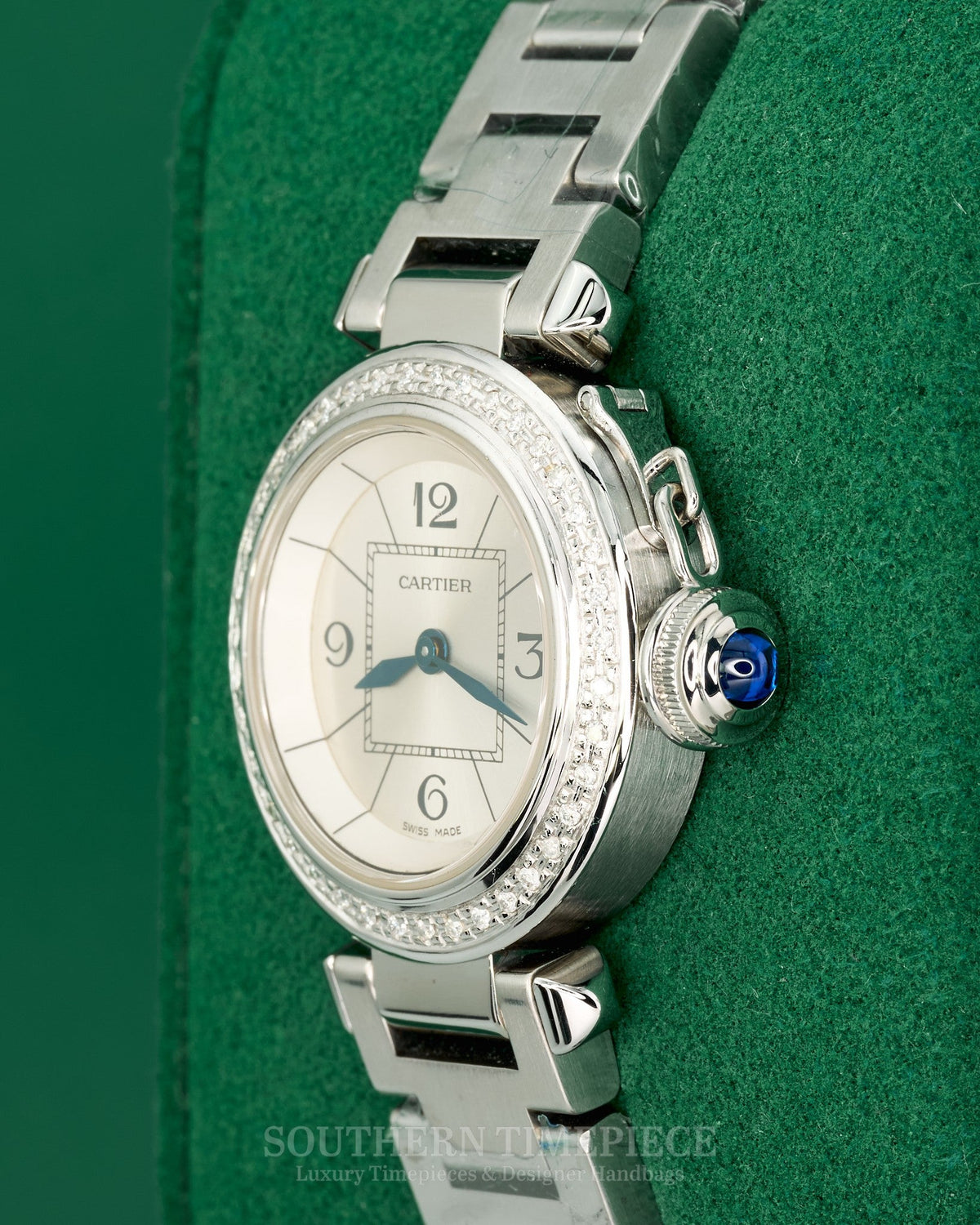 27mm Cartier Pasha Small Size in Stainless Steel with Custom Diamonds (Ref: W3140007)