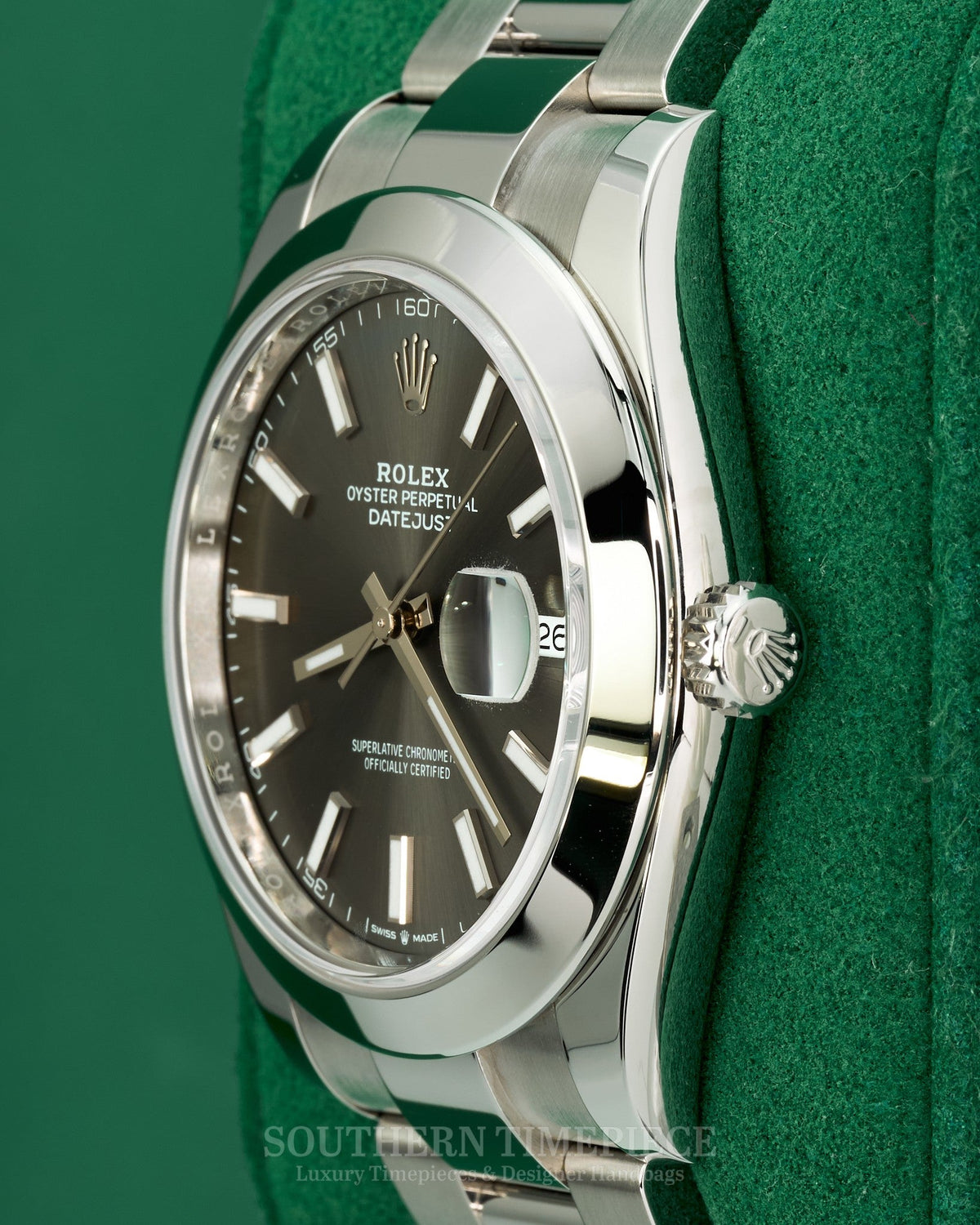 41mm Rolex Datejust with Rhodium Stick Dial in Stainless Steel on Oyster Bracelet (Ref: 126300)(Year: 2020)(Box & Papers)