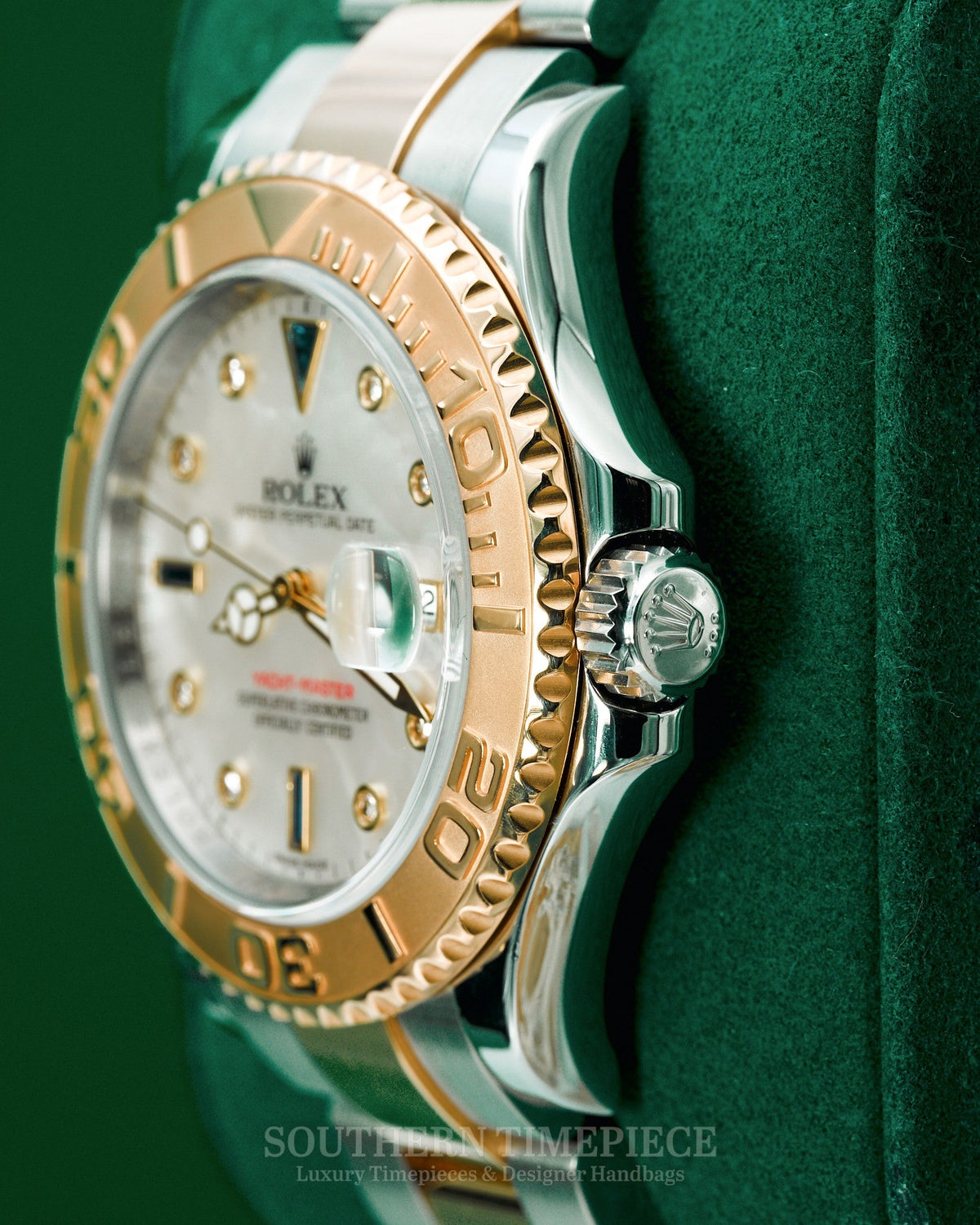 40mm MINT Rolex Yacht-Master with Factory Mother of Pearl Diamond & Sapphire Dial in 18kt Yellow Gold and Stainless on Oyster (Ref: 16623)(Year: 2011)