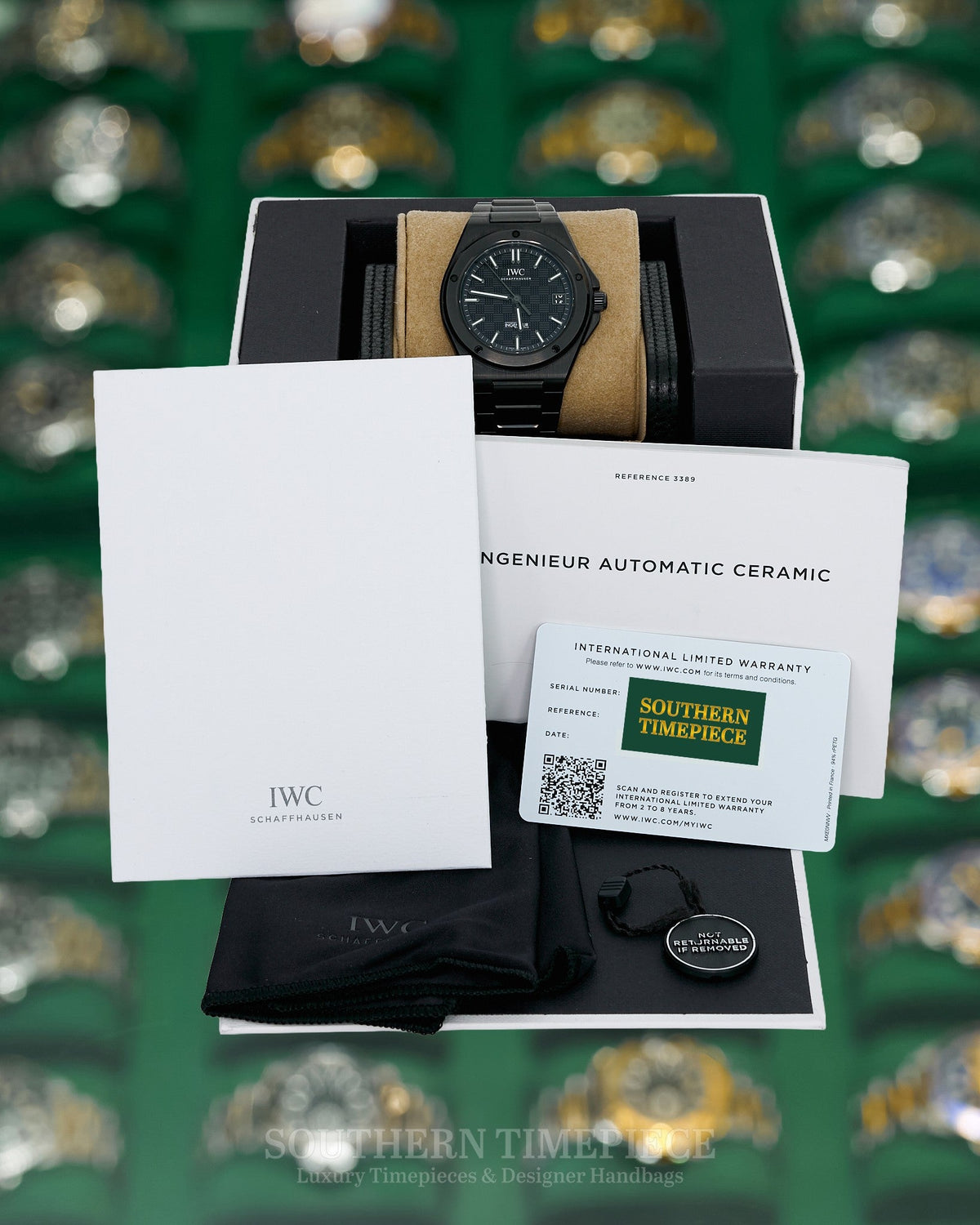 42mm IWC Ingenieur Automatic in Black Ceramic with Black Dial (Ref: IW338903)(Year: 2025)(Box & Papers)