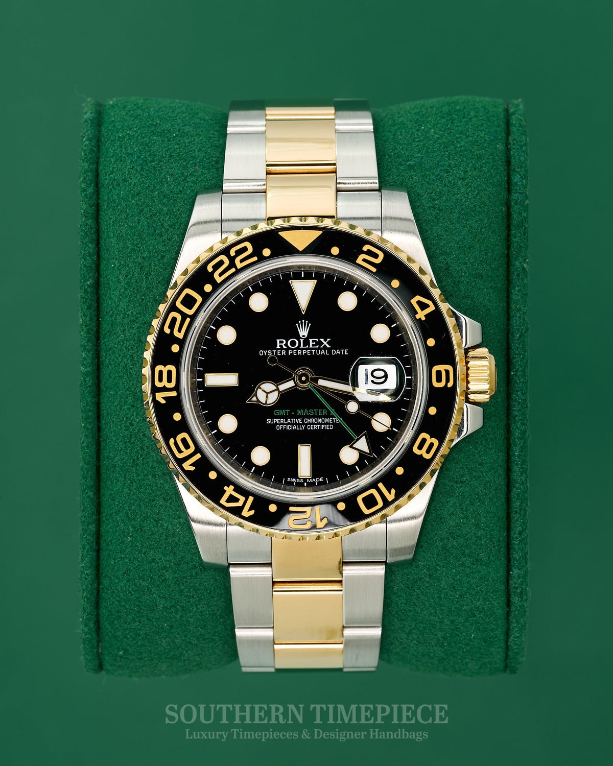 40mm Rolex GMT-Master II Black/Black in 18kt Yellow Gold and Stainless on Oyster (Ref: 116713LN)(Year: 2012)(Box & Papers)