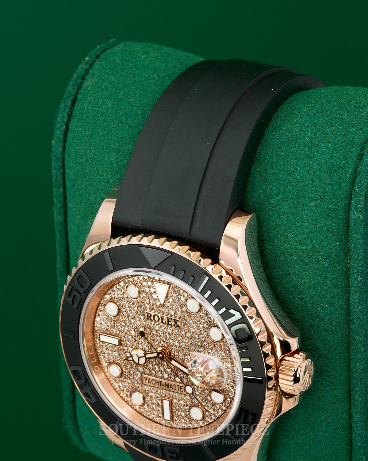 40mm Rolex Yacht-Master in Solid 18kt Everose Gold on Oysterflex with Custom Pave Diamond Dial (Ref: 116655)(Year: 2018)(Box & Papers)