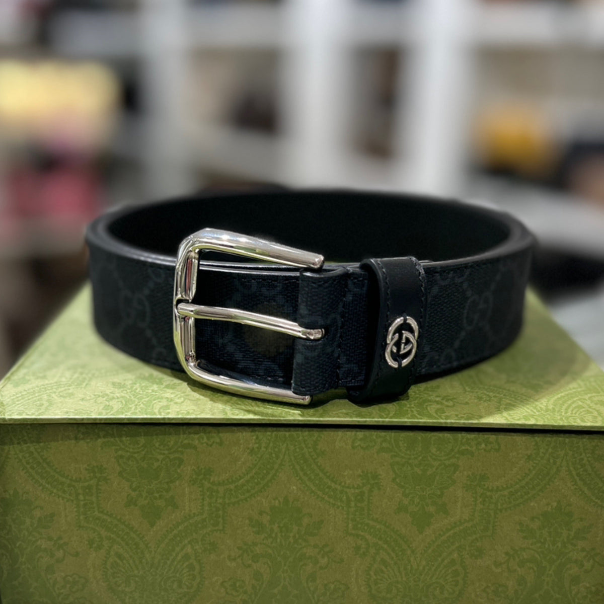 Gucci Belt w/ Interlocking G Detail - Black GG Supreme Canvas (90cm)