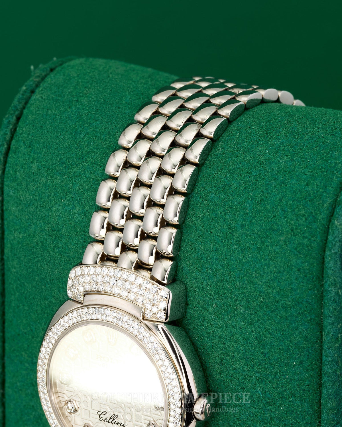 25mm Rolex Cellini Cellissima in Solid 18kt White Gold with Factory Pave Diamonds and Silver Anniversary Diamond Dial (Ref: 6673)(Year: 2007)