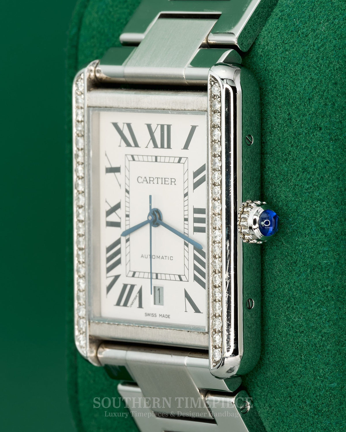 41mm Cartier Tank Solo XL in Stainless Steel with Custom Diamonds (Ref: W5200028)