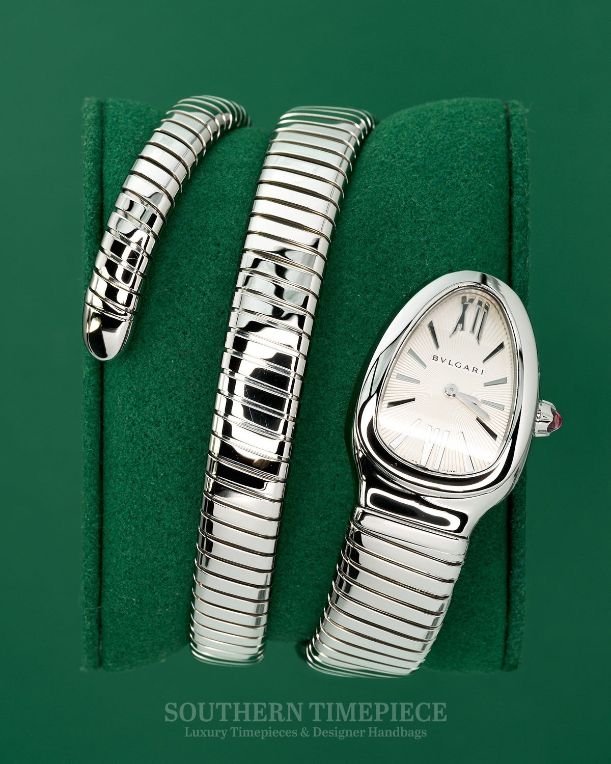 35mm Bvlgari Serpenti Tubogas Watch with Silver Dial in Stainless Steel with Double Spiral Bracelet (Ref: 101911)(Year: 2020)(Box & Papers)
