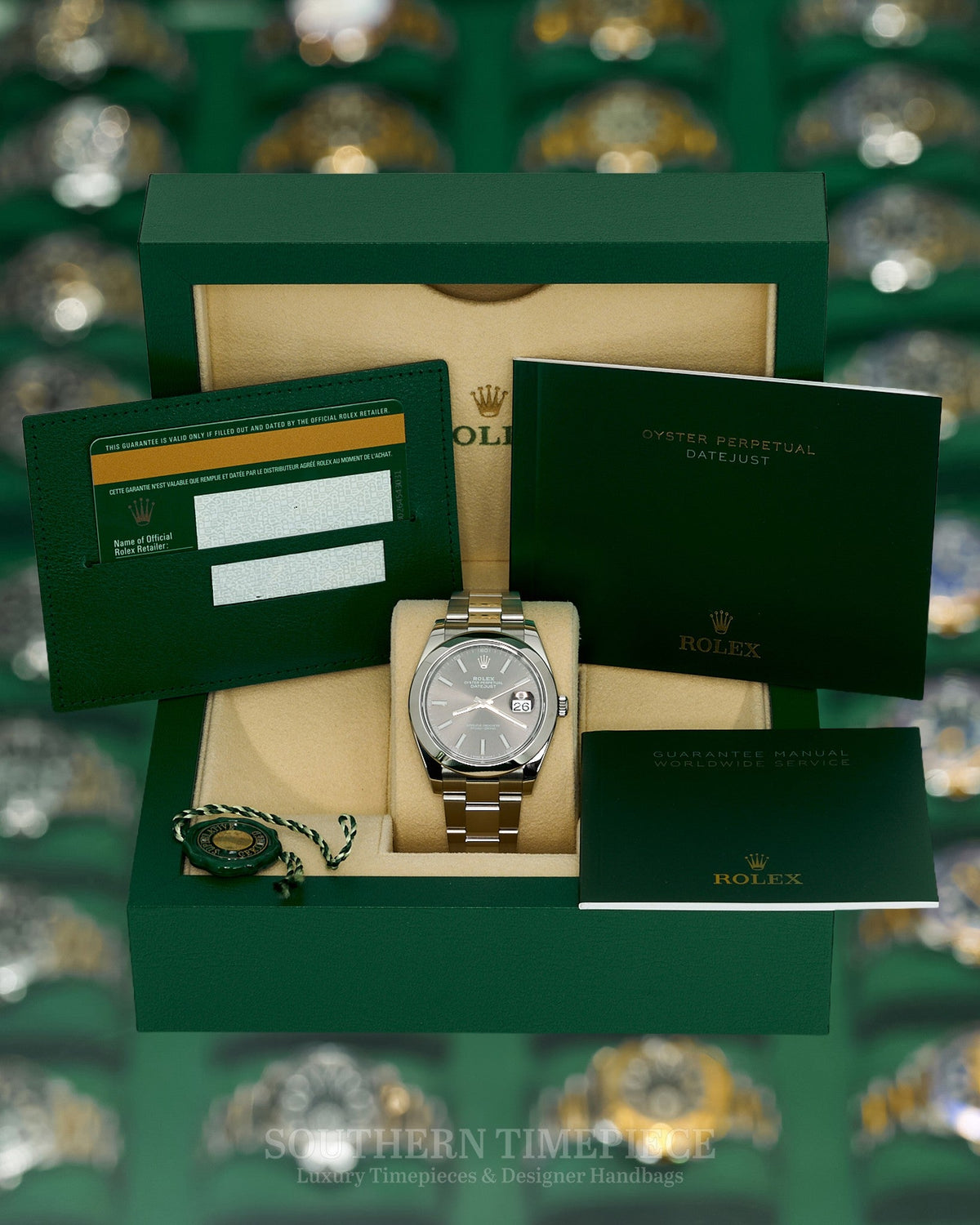 41mm Rolex Datejust with Rhodium Stick Dial in Stainless Steel on Oyster Bracelet (Ref: 126300)(Year: 2020)(Box & Papers)