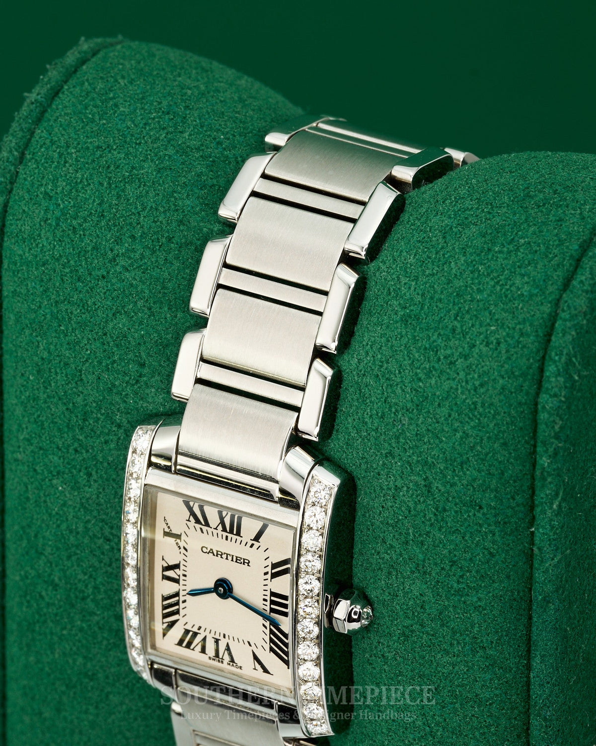 25mm Cartier Tank Francaise Small with White Roman Numeral Dial & Custom Natural Diamond Bezel (Ref: W51008Q3)(2000's-2010's)