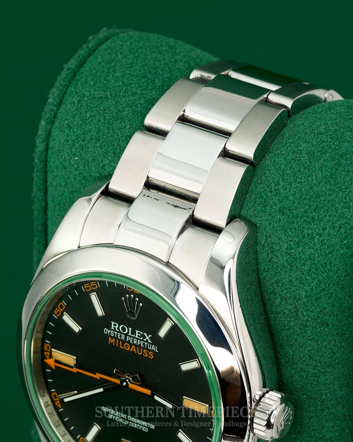 40mm Rolex Milgauss with Black Dial and Green Crystal in Stainless Steel (Ref: 116400GV)(Year: 2013)(Box & Papers)