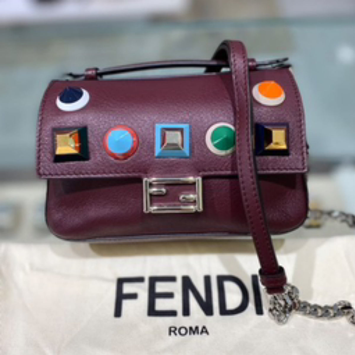 Fendi Candystud Double Baguette - Burgundy Leather