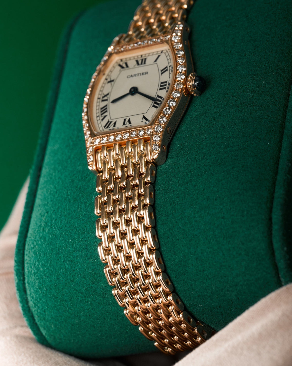 25mm Cartier Tortue Watch Small Model in Solid 18kt Yellow Gold with Factory Diamonds *RARE* (Ref: 82724877)(Year: ~1980's-1990's)(Box)