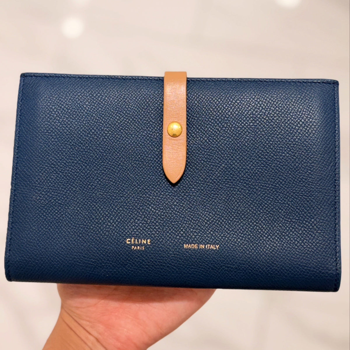 Celine Multifunction Strap Wallet - Deep Sea Blue Grained Calfskin Leather