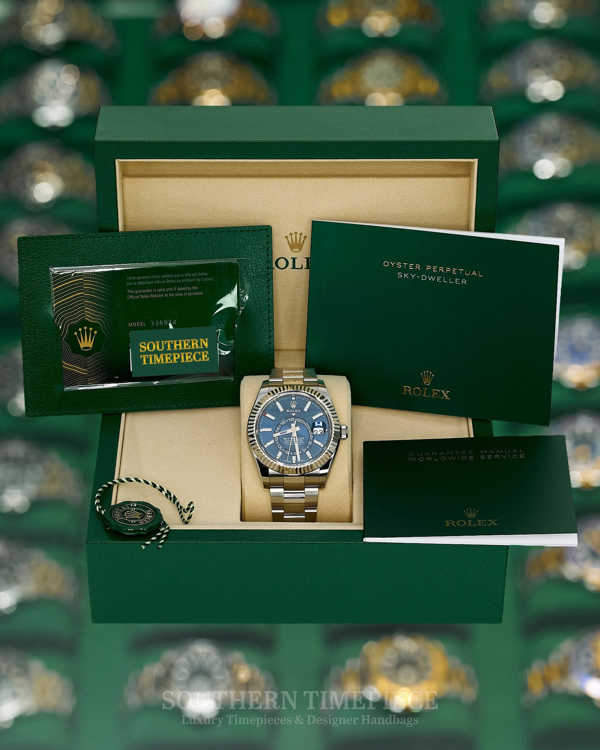 Brand New 2026 42mm Rolex Sky-Dweller Blue Dial in 18kt White Gold and Oystersteel on Oyster (Ref: 336934)(Year: 2026)(Box & Papers)