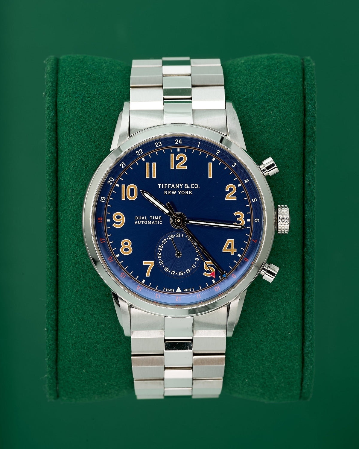 40mm Tiffany & Co Dual Time CT60 with Blue Dial in Stainless Steel (Ref: 34668299)(Year: ~2016)(Box & Appraisal)