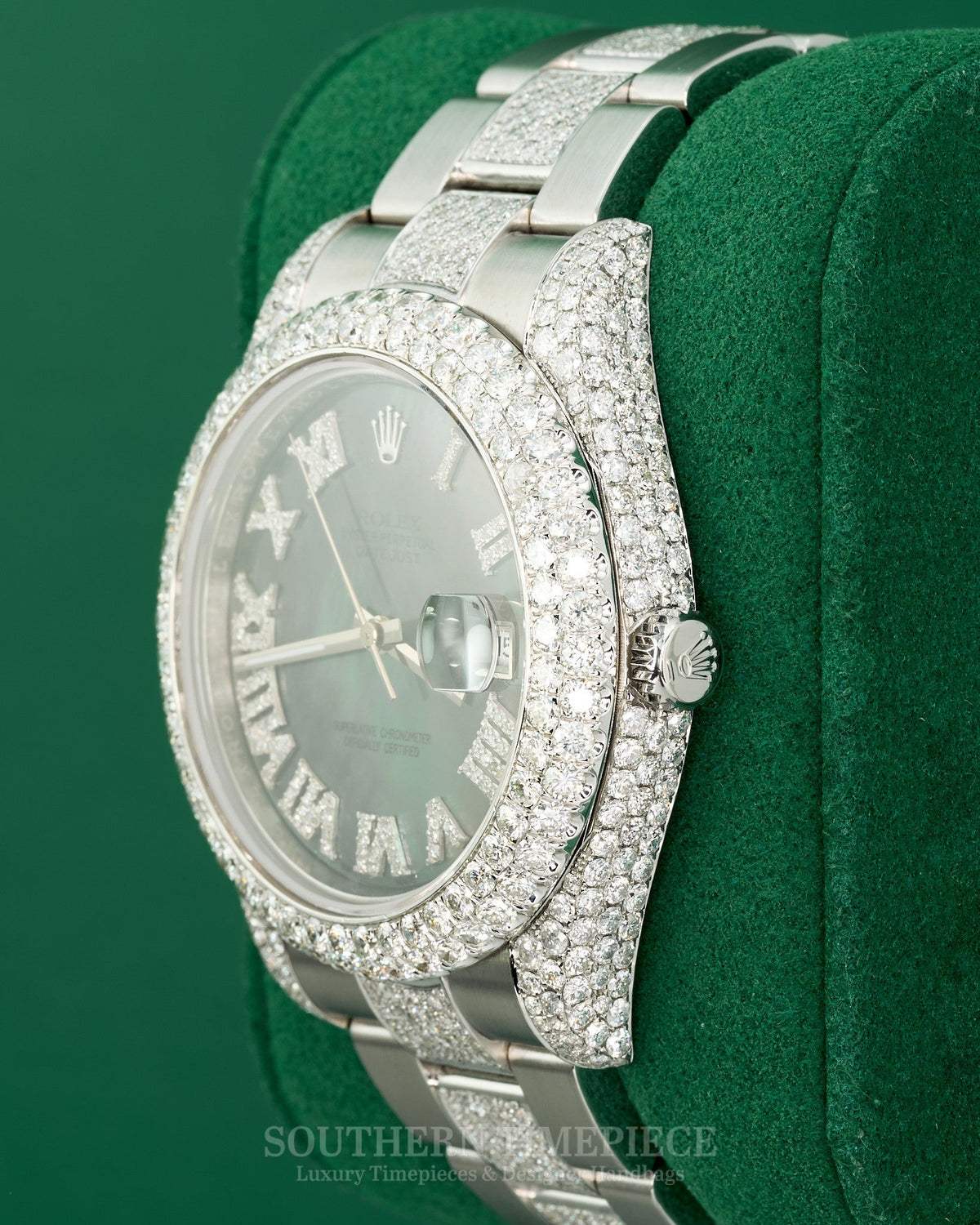 41mm Rolex Datejust Semi-Iced with Tahitian Mother of Pearl Diamond Roman Dial on Oyster (Ref: 116300)(Year: 2011+)(Box)