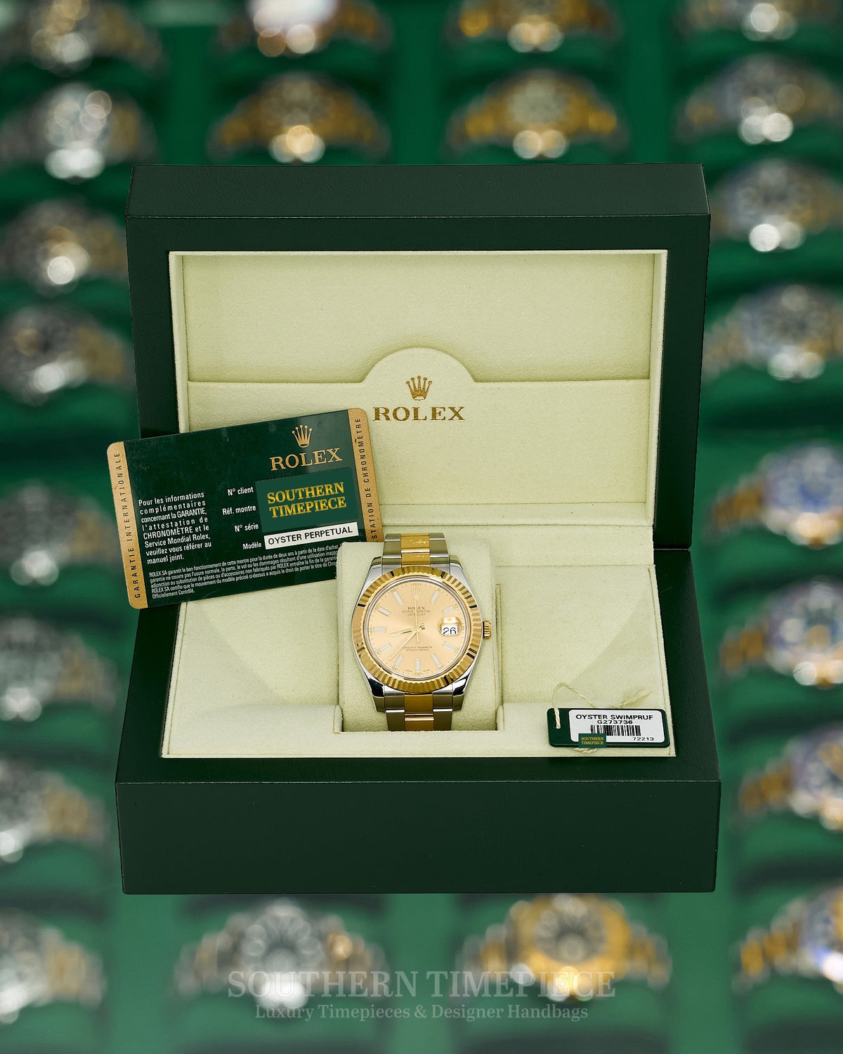 41mm Rolex Datejust in 18kt Yellow Gold and Stainless with Champagne Stick Dial on Oyster (Ref: 116333)(Year: 2011)(Box & Papers)