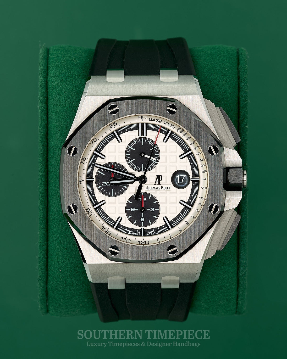 44mm Audemars Piguet Royal Oak Offshore Chronograph "Panda"- White Dial/ Black Ceramic- Stainless on Rubber (Ref: 26400SO)(Year: 2014)(Box & Papers)