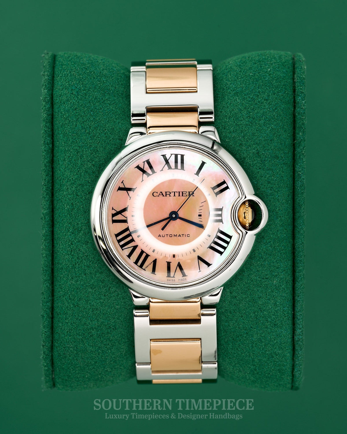 36mm Cartier Ballon Bleu with Factory Pink Mother of Pearl Dial in 18kt Rose Gold and Stainless Steel (Ref: W6920033)(Year: 2000's-2010's)