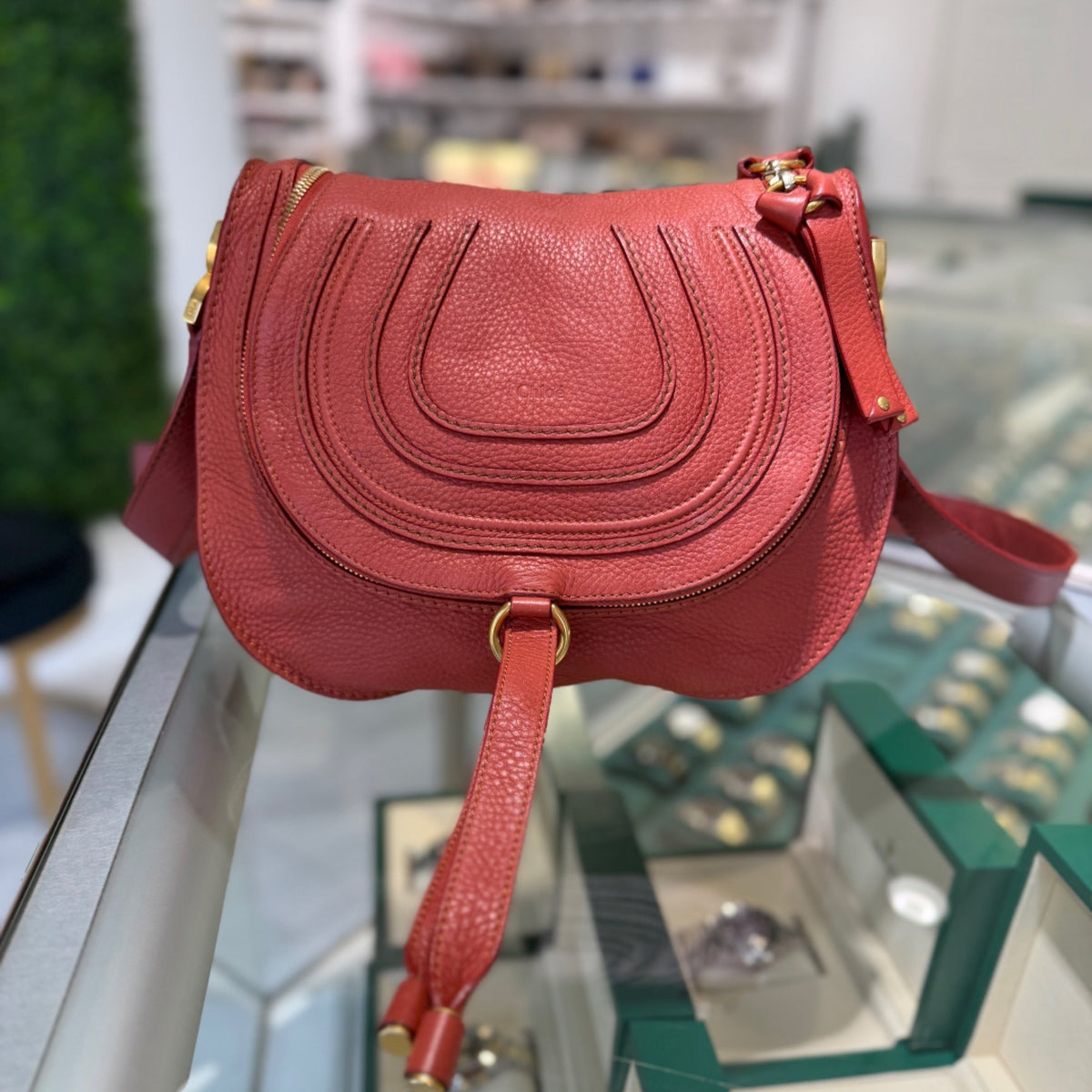 Chloé Marcie Medium Crossbody Bag - Rusted Orange Grained Calfskin Leather