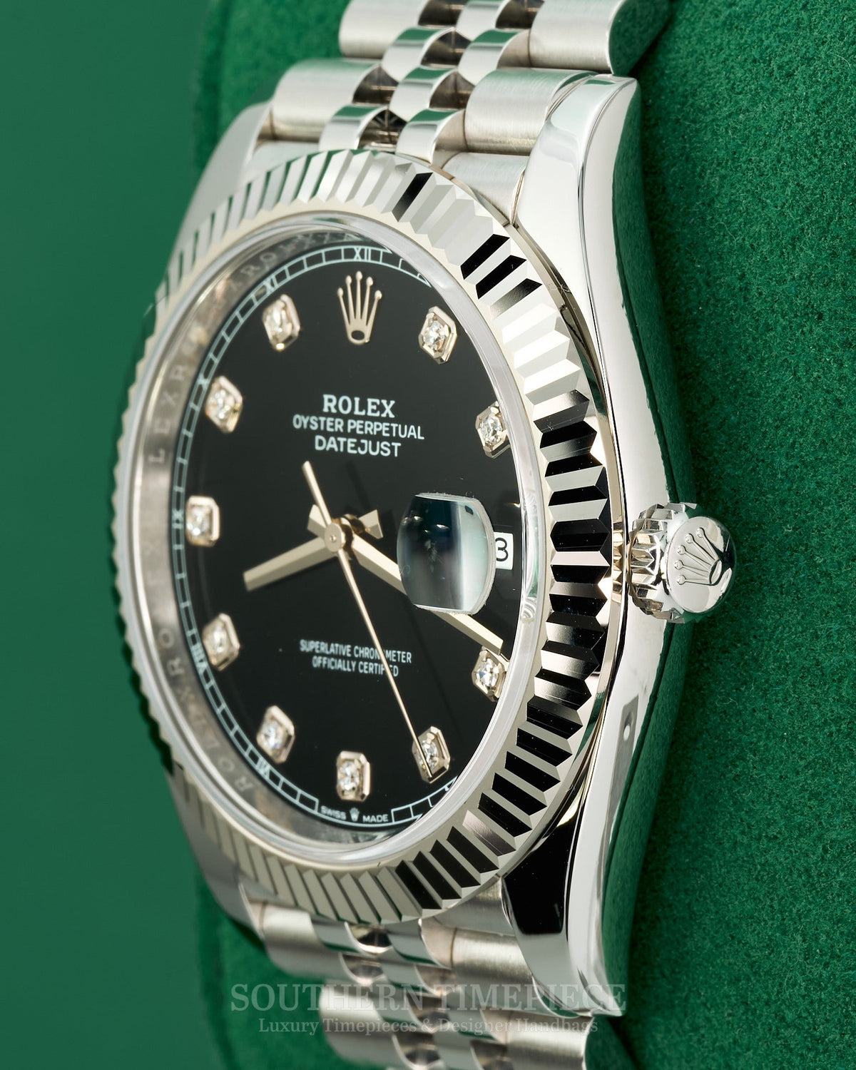 41mm Rolex Datejust with Factory Black Diamond Dial in 18kt White Gold & Oystersteel on Jubilee (Ref: 126334)(Year: 2022)(Box & Papers)