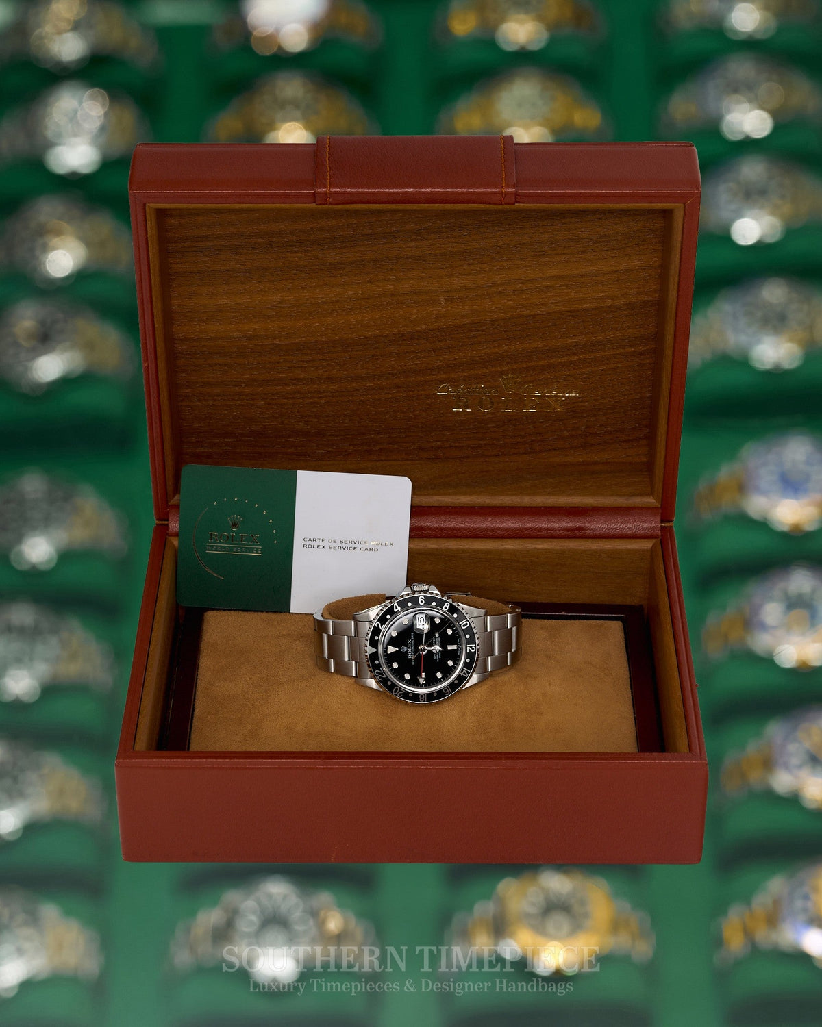 40mm Rolex GMT-Master II with Black Dial and Bezel in Stainless Steel on Oyster (Ref: 16710N)(Year: 1997)(RSC Service Card)
