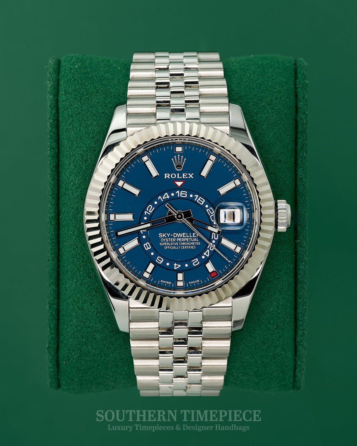 42mm Rolex Sky-Dweller in 18kt White Gold and Oystersteel with Blue Dial on Jubilee Bracelet (Ref: 326934)(Year: 2021)(Box & Appraisal)