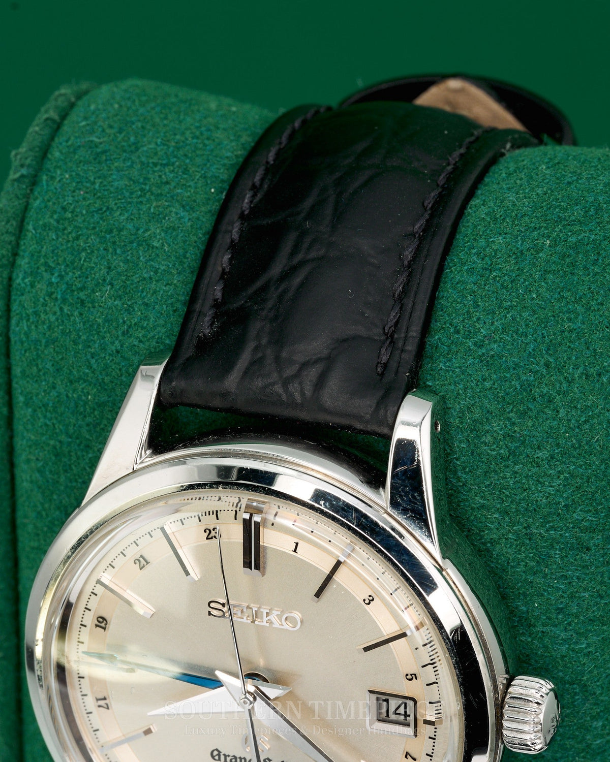 39.5mm Grand Seiko Hi-Beat 36000 GMT with Silver Dial on Black Leather (Ref: SBGJ017)(Year: 2017)(Box & Papers)