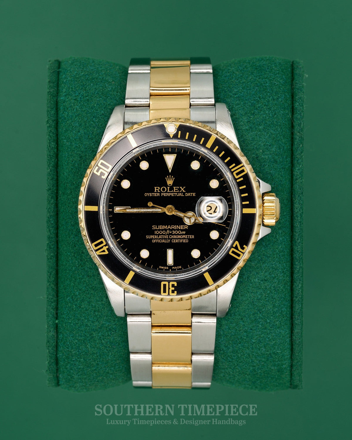 40mm Rolex Submariner with Black Dial and Bezel in 18kt Yellow Gold and Stainless on Oyster (Ref: 16803)(Year: 1985)