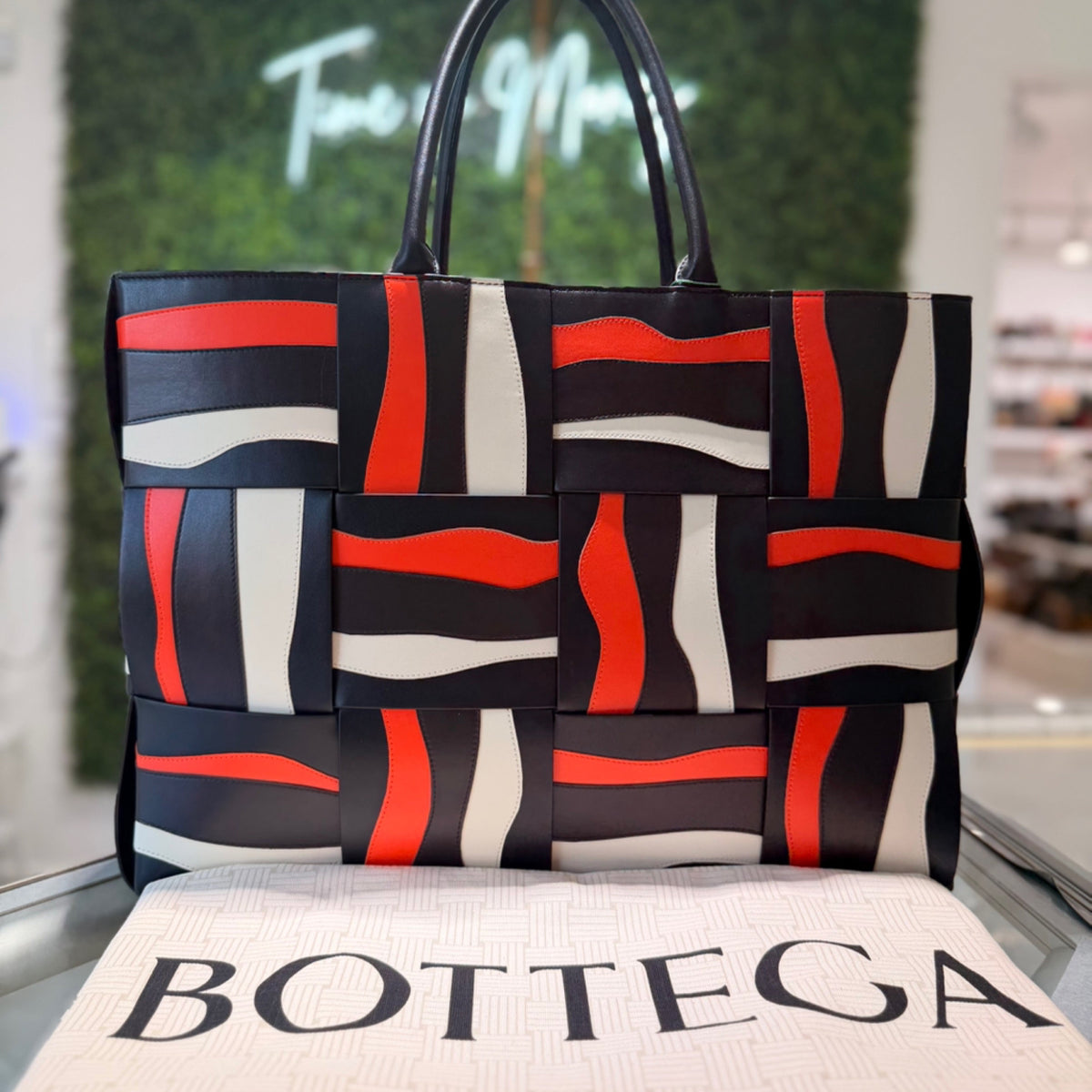 Bottega Veneta Large Arco Tote - Black, White, & Orange Calfksin Leather